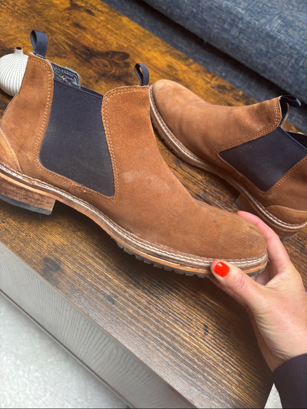 Men's Tan Suede Boots with Buckle Accent
